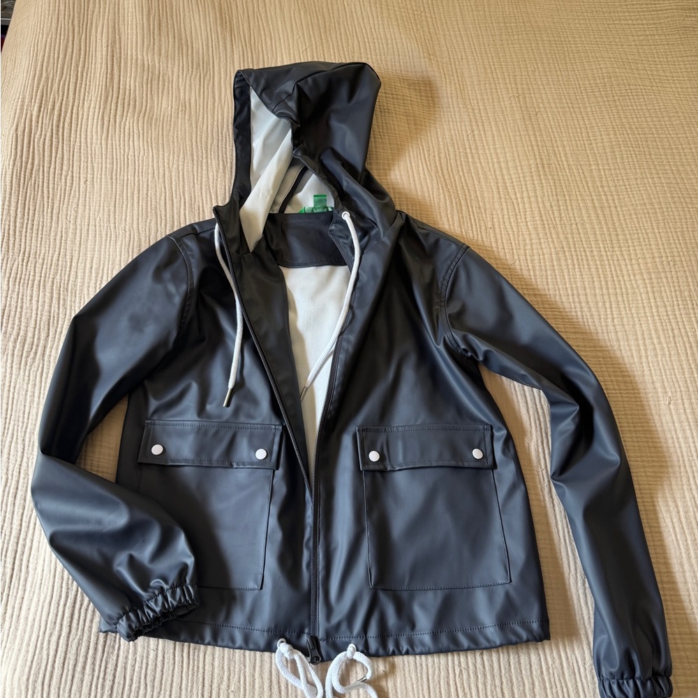 Dip Black Waterproof Jacket with Hood and Tie Waist